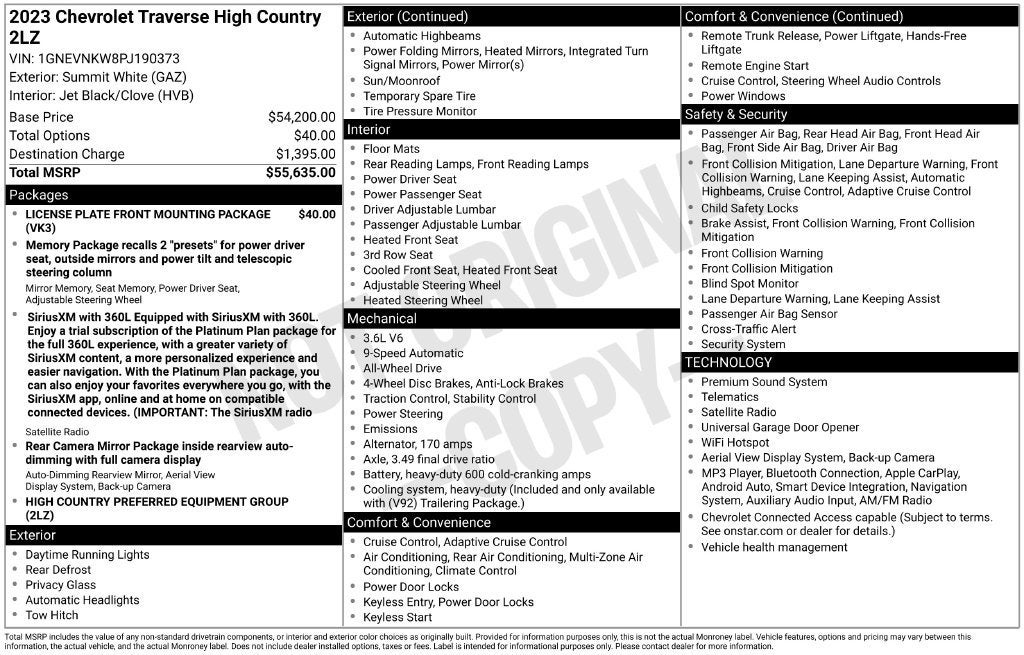 2023 Chevrolet Traverse High Country
