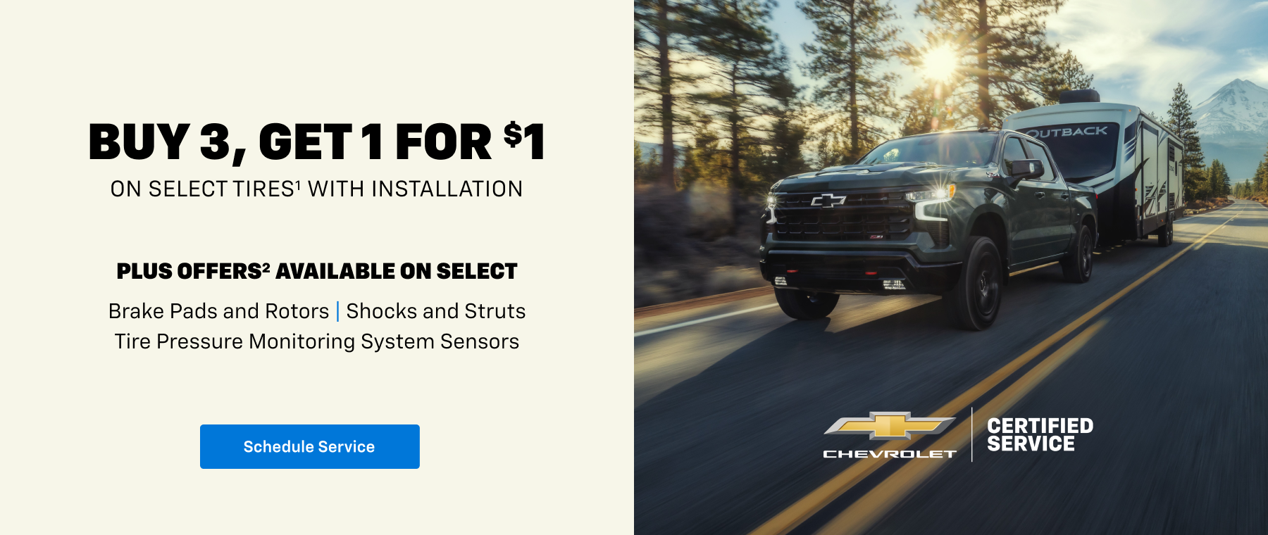 Buy 3, Get 1 at $1 on select Tires at Tom Kadlec Chevrolet in NORTH BRANCH 