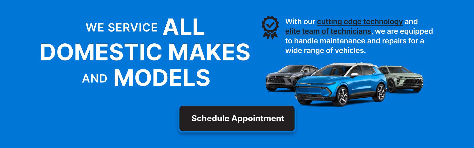 We service all domestic makes at Tom Kadlec Chevrolet in NORTH BRANCH MN